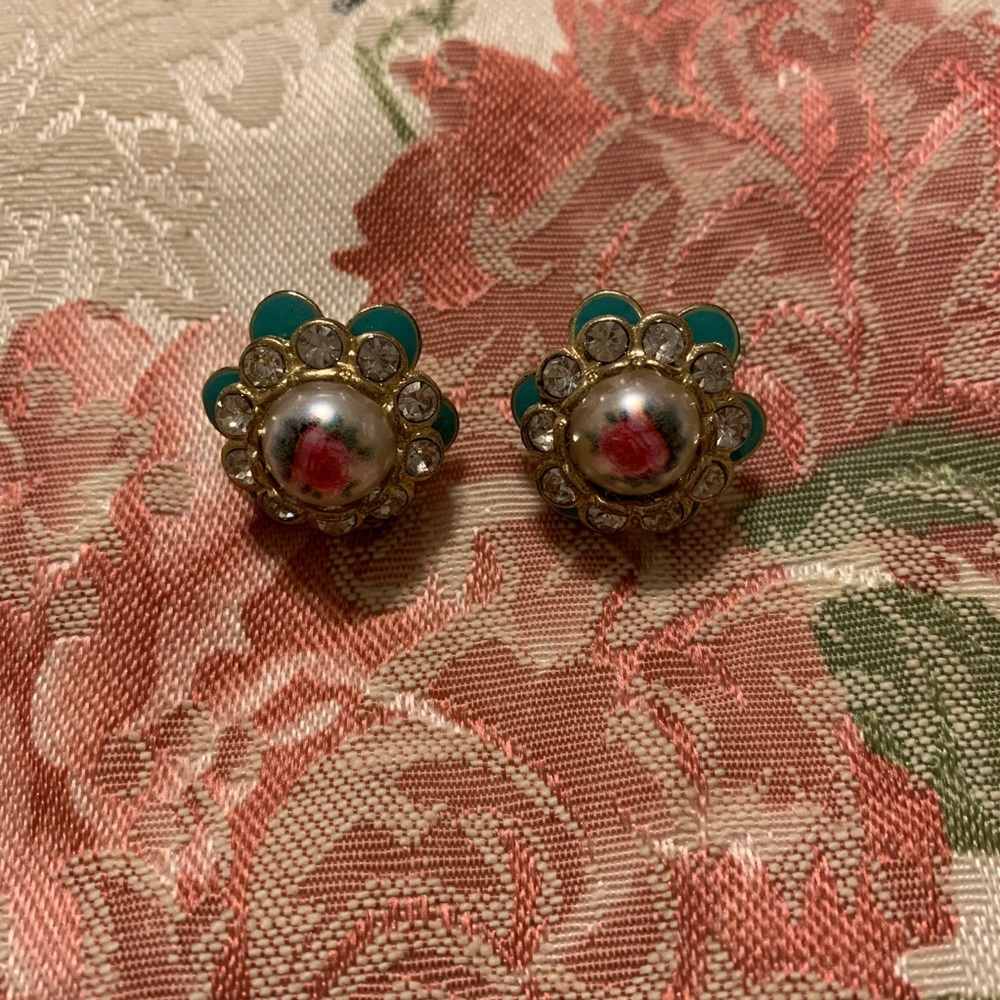 Mint Green Pink Rose Earrings